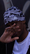 Black camo [satin lined] skull cap
