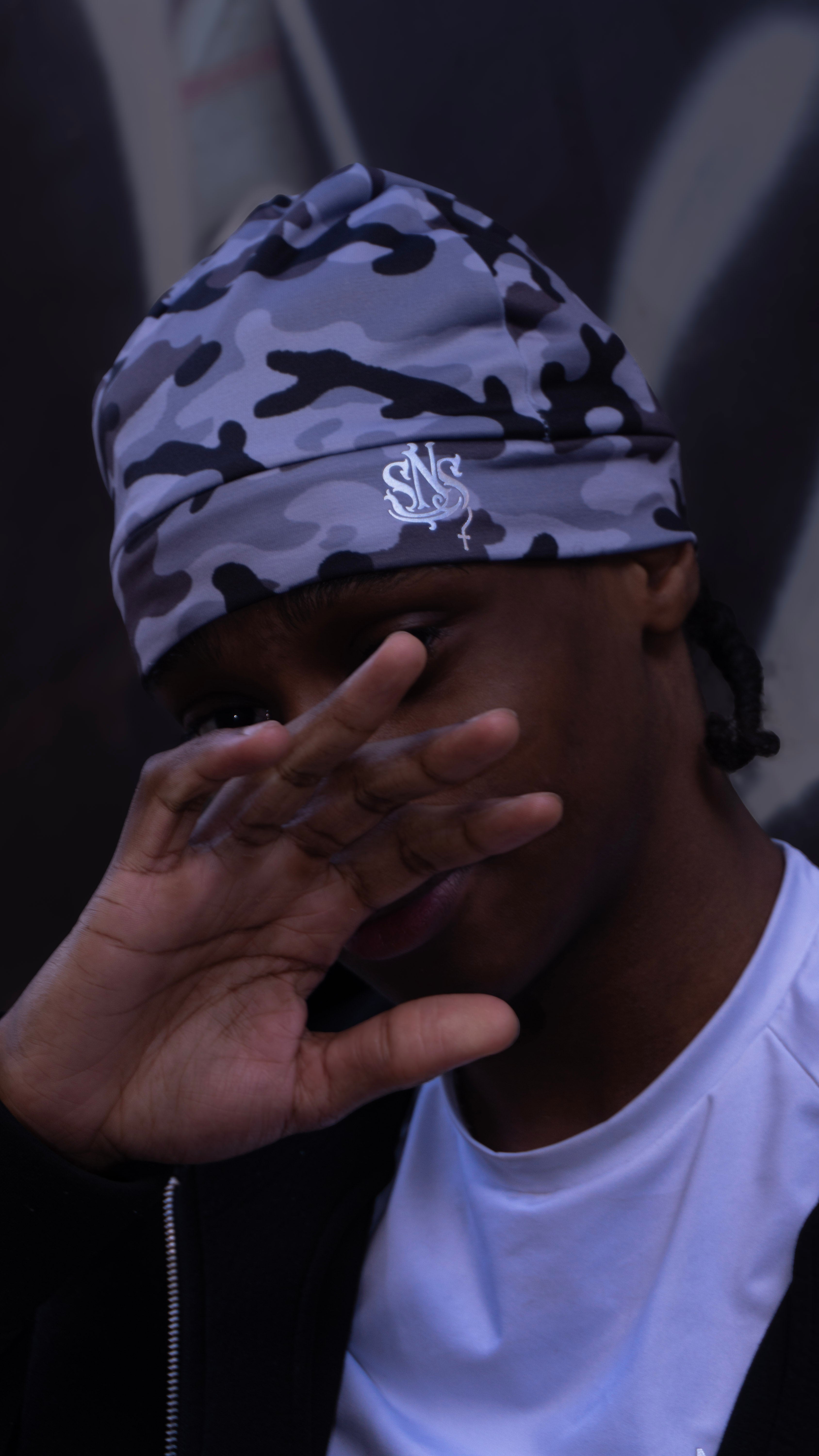 Black camo [satin lined] skull cap