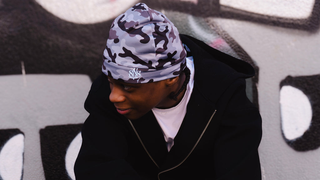 Black camo [satin lined] skull cap