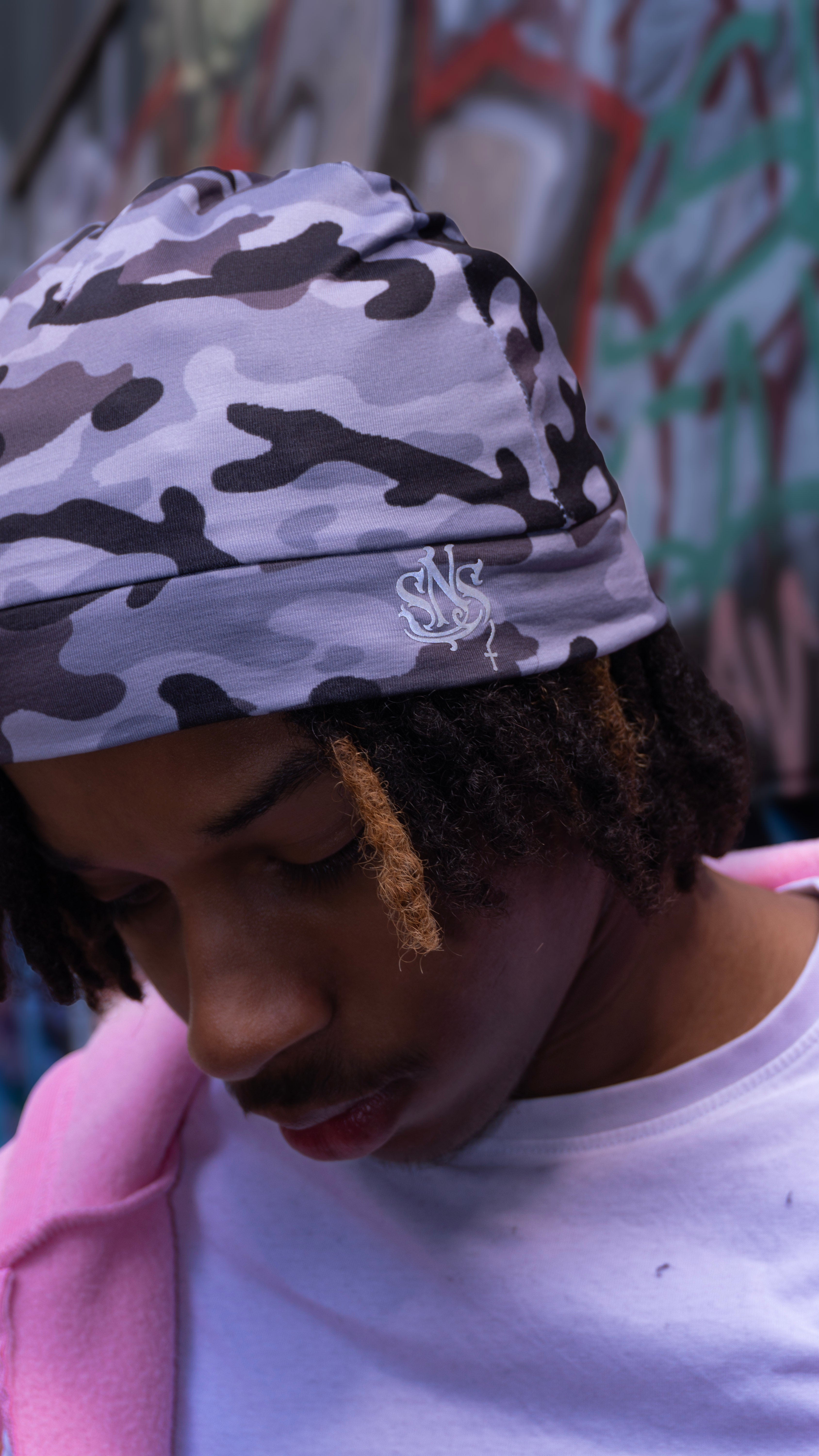 Black camo [satin lined] skull cap