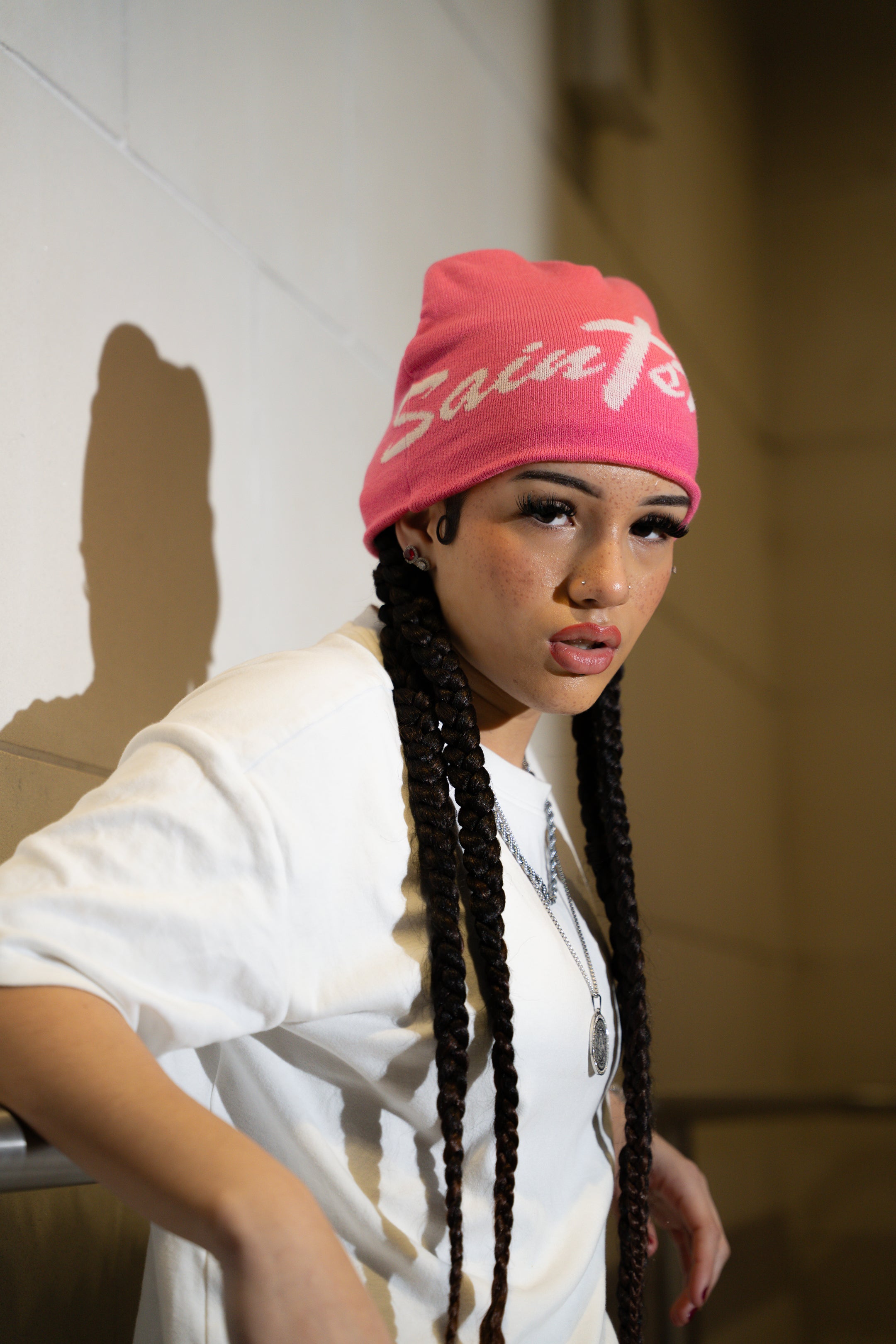 'UNSHAKEN' Pink satin lined beanie