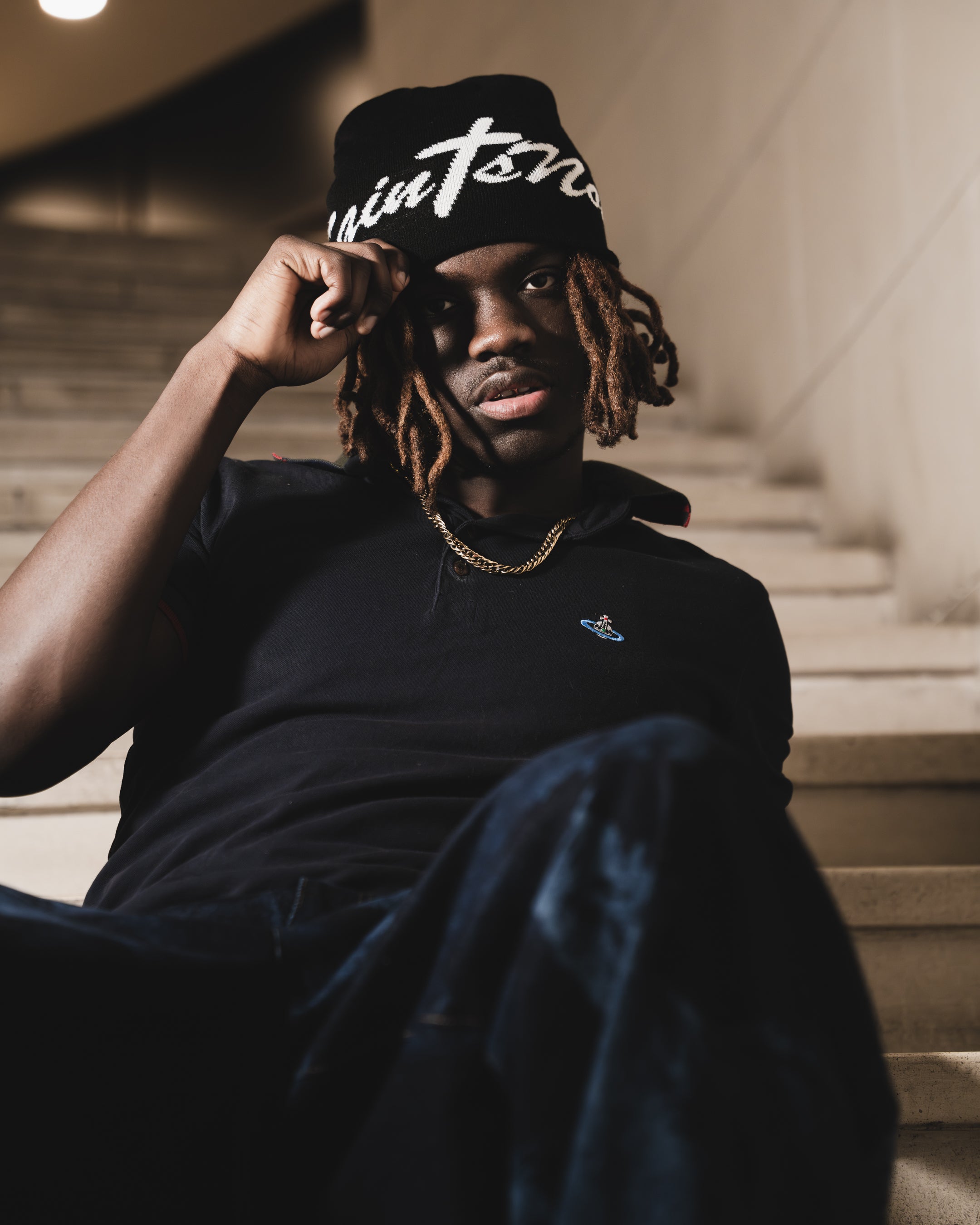 'UNSHAKEN' Black satin lined beanie