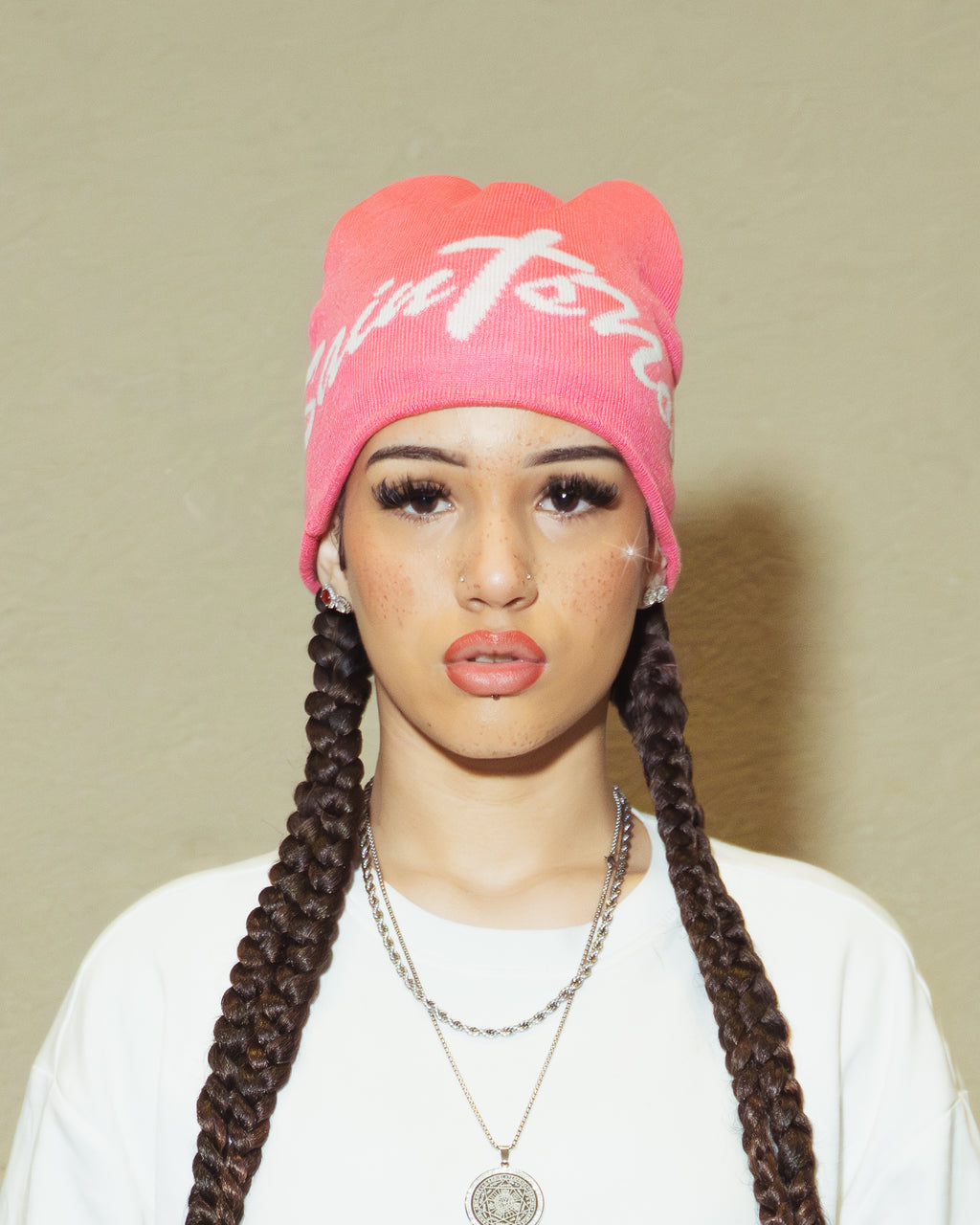 'UNSHAKEN' Pink satin lined beanie